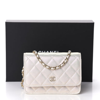 Chanel Iridescent Lambskin Quilted Mini Wallet On Chain WOC Ivory 11 of 11