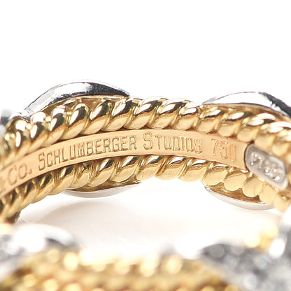Tiffany 18K Yellow Gold Platinum Diamond Schlumberger Rope 3 Row X Ring 48 4.5 5 of 7