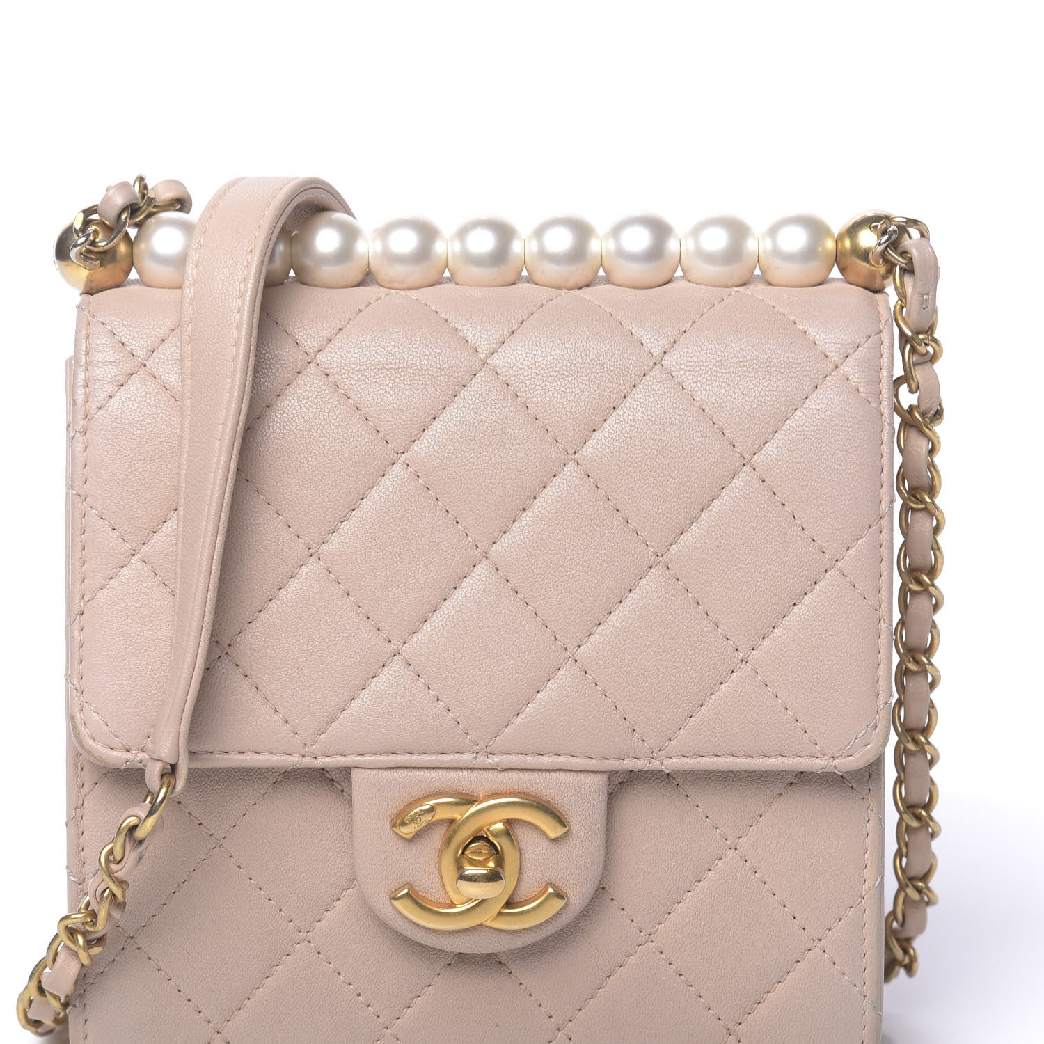 Chanel Lambskin Quilted Chic Pearls Flap Beige 12 of 12