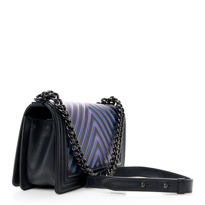 Chanel Calfskin Painted Chevron Embossed Medium Boy Flap Black 3 of 12