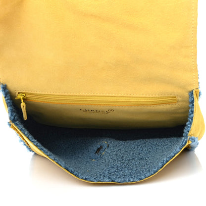 Chanel Suede Shearling Flap Clutch Yellow Blue 4 of 4