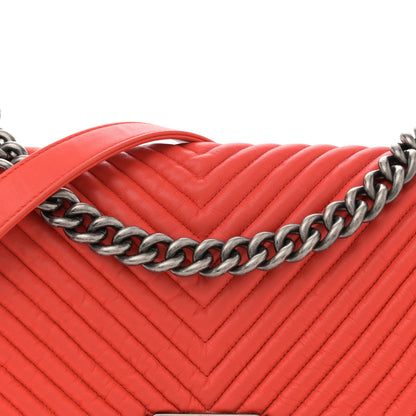 Chanel Wrinkled Lambskin Chevron Quilted Medium Boy Flap Orange 8 of 13