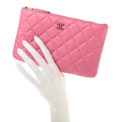 Chanel Lambskin Quilted Zipped Pouch Pink Yellow 2 of 9