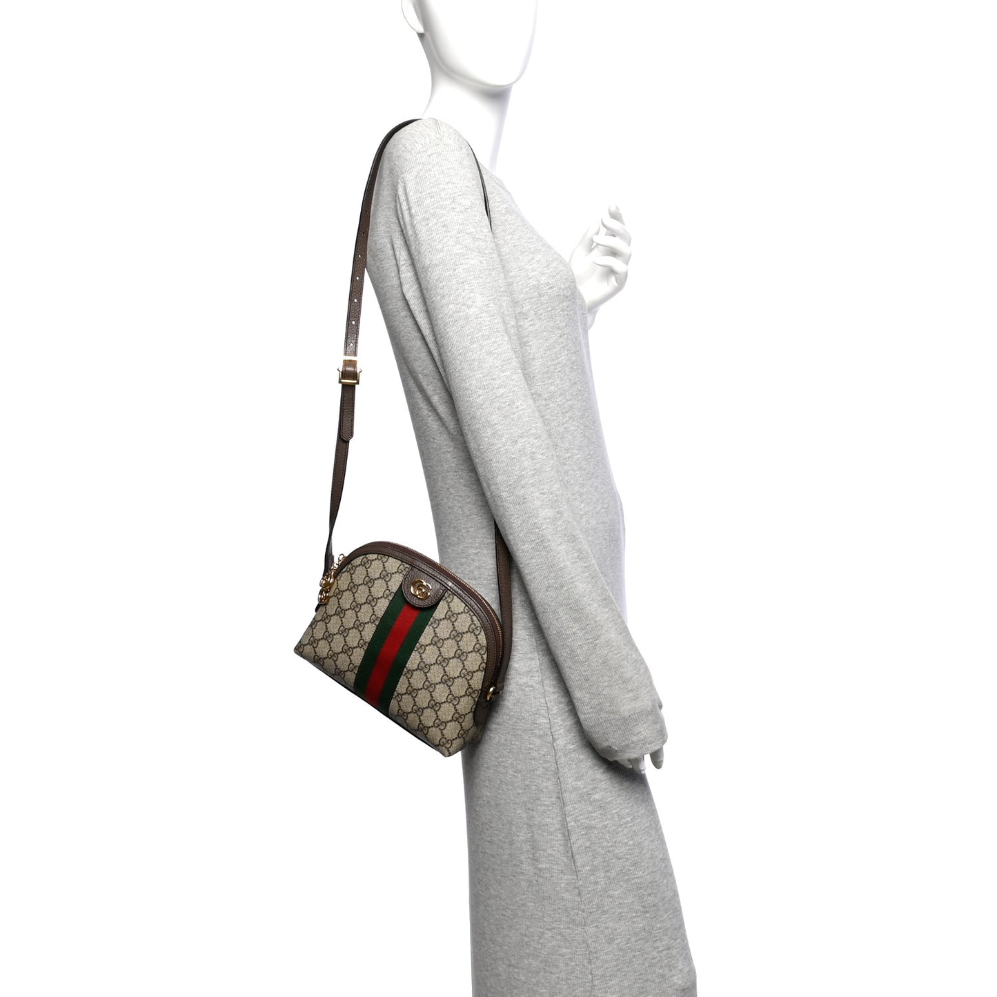 GG Supreme Monogram Textured Dollar Calfskin Web Small Ophidia Dome Shoulder Bag Beige Ebony New Acero