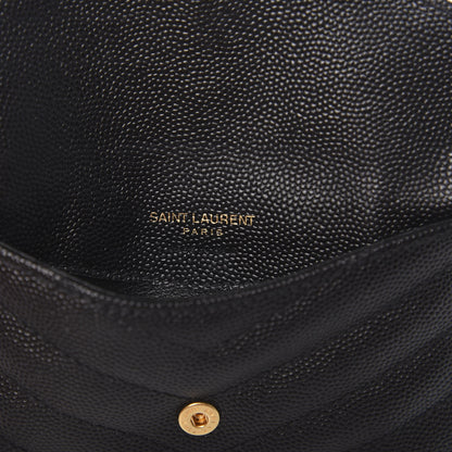 Saint Laurent Grain De Poudre Matelasse Chevron Monogram Compact Wallet Black 6 of 7