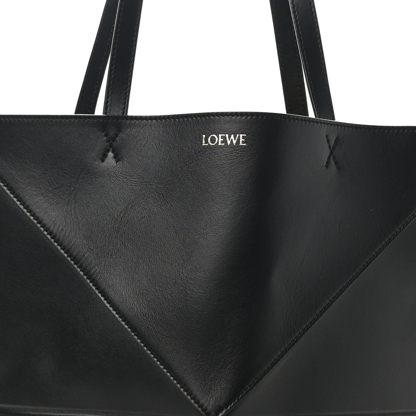 Shiny Calfskin Medium Puzzle Fold Tote Black