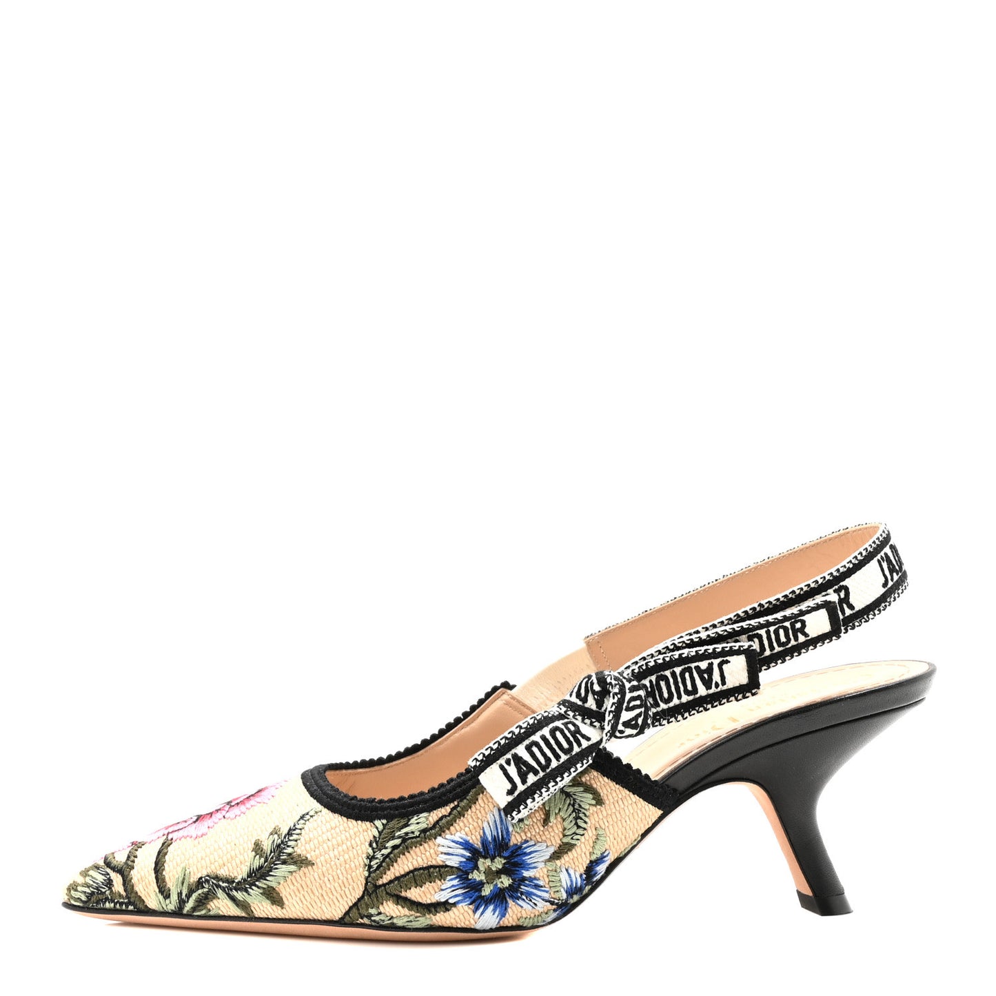 Ribbon Petites Fleurs Embroidered J'Adior Slingback Pumps 37.5 Straw Multicolor