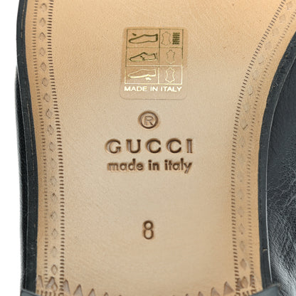 Gucci Goatskin Stripe Mens Horsebit Slingback Slippers 8 Black 6 of 10