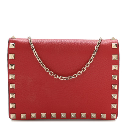 Valentino Garavani Pebbled Calfskin Rockstud Wallet on Chain Rouge Pur 1 of 10