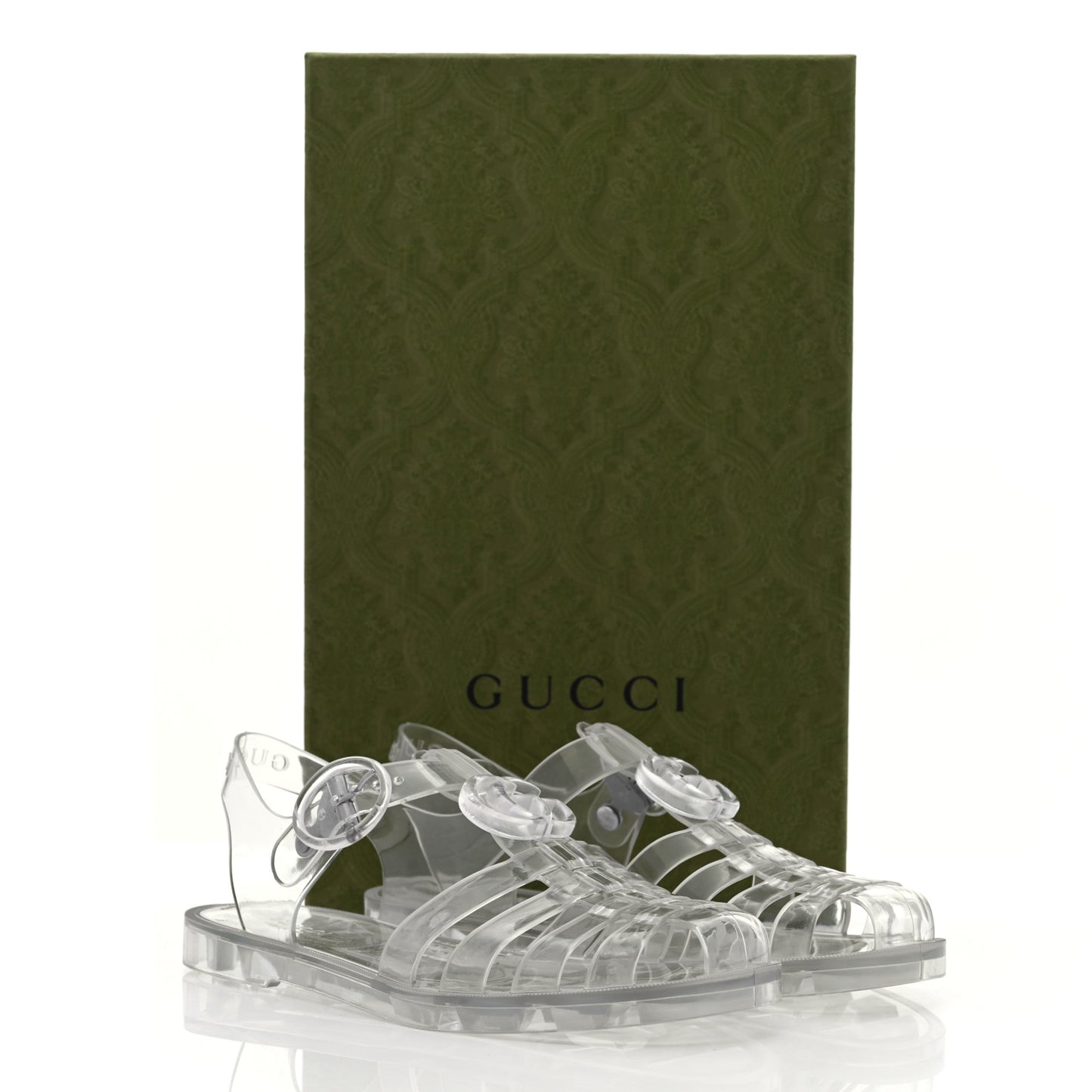 Shiny Rubber Double G Buckle Strap Sandals 35 Transparent
