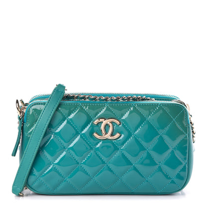 Chanel Patent Quilted Crown CC Double Zip Bag Blue 1 of 11