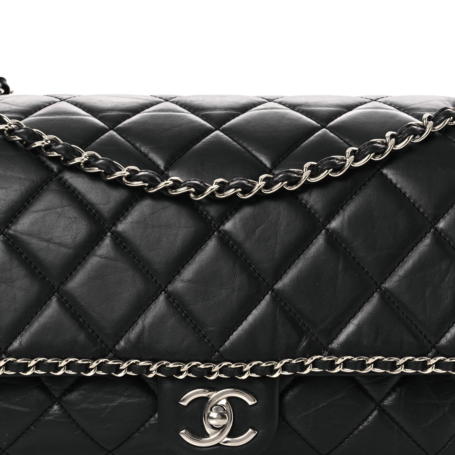 Chanel Crumpled Calfskin Quilted Large Chain Around Flap Black 8 of 15