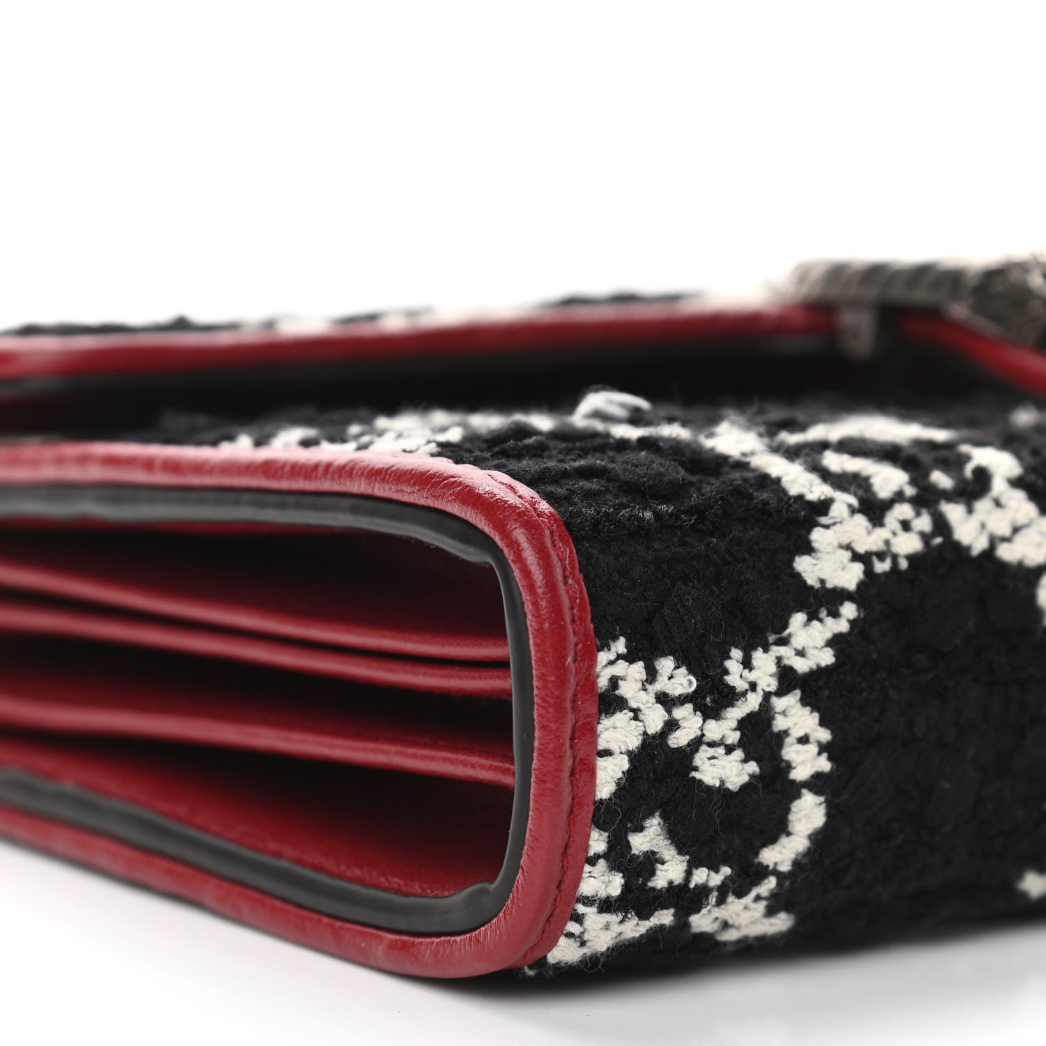Gucci Tweed GG Monogram Mini Dionysus Chain Wallet Black White Romantic Cherry 10 of 11