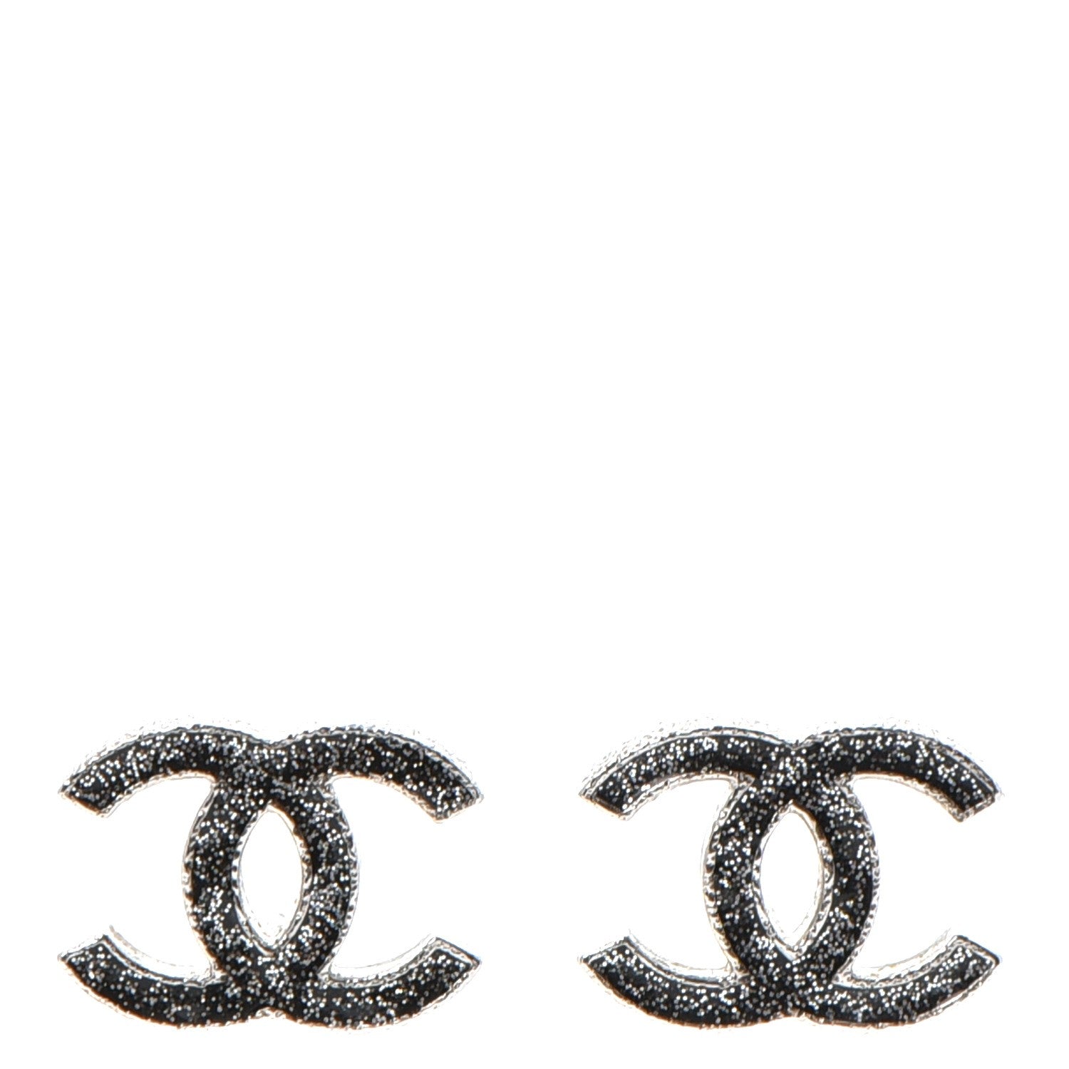 Chanel Glitter Resin CC Earrings Silver Black 1 of 5