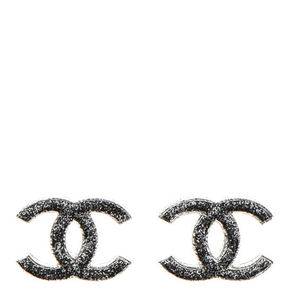 Chanel Glitter Resin CC Earrings Silver Black 1 of 5