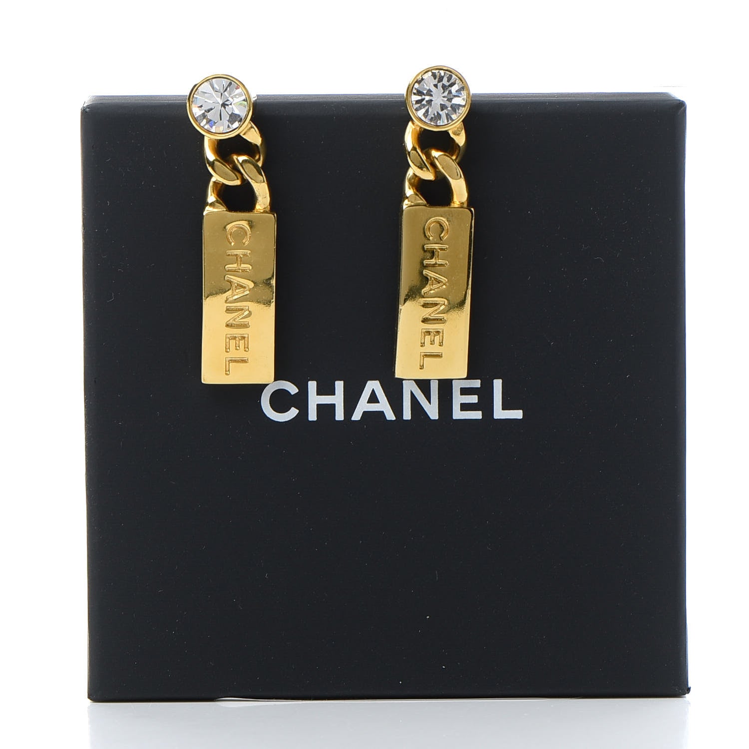 Chanel Crystal Tag Drop Earrings Gold 5 of 5