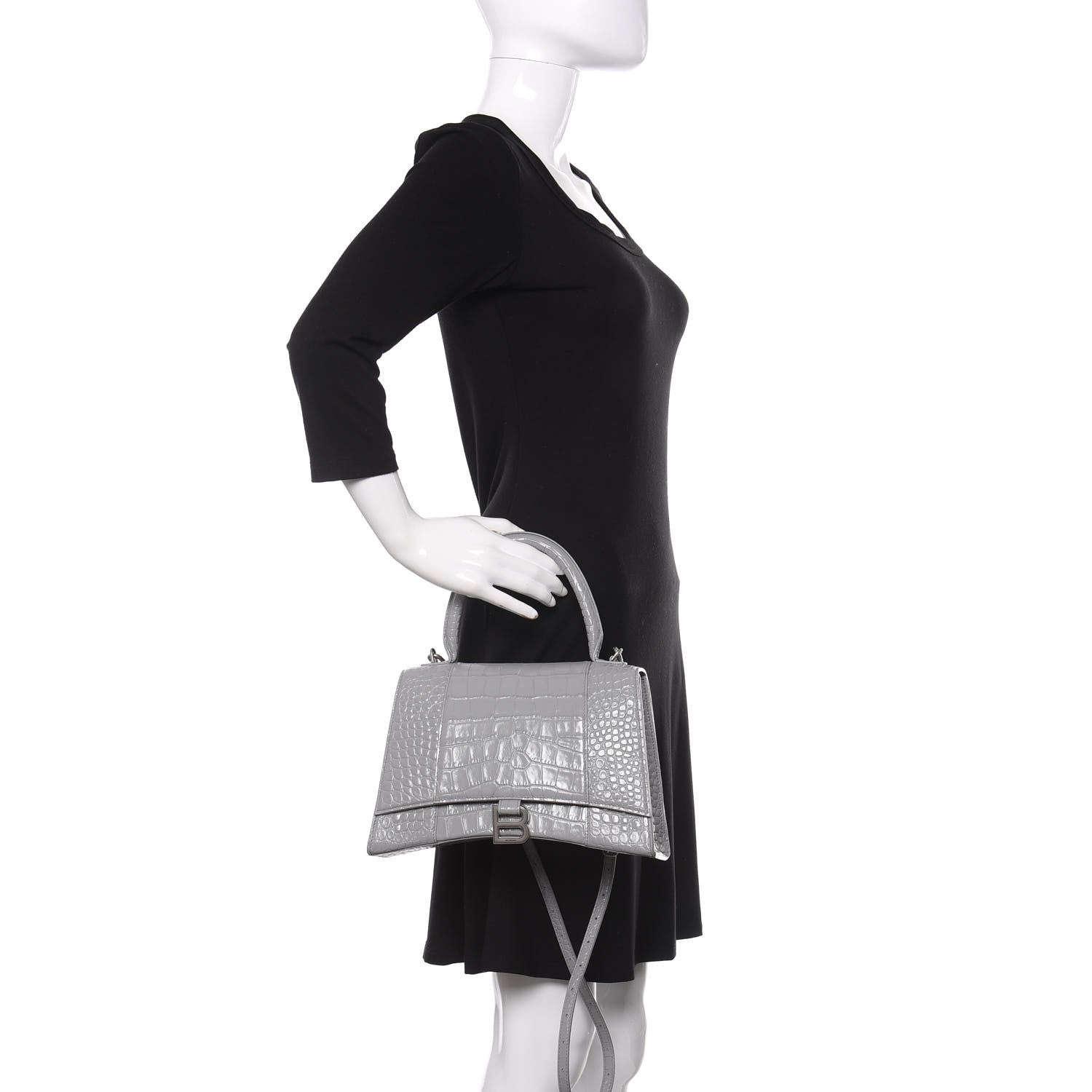 Balenciaga Shiny Calfskin Crocodile Embossed Medium Hourglass Top Handle Bag Balenciaga Grey 3 of 15