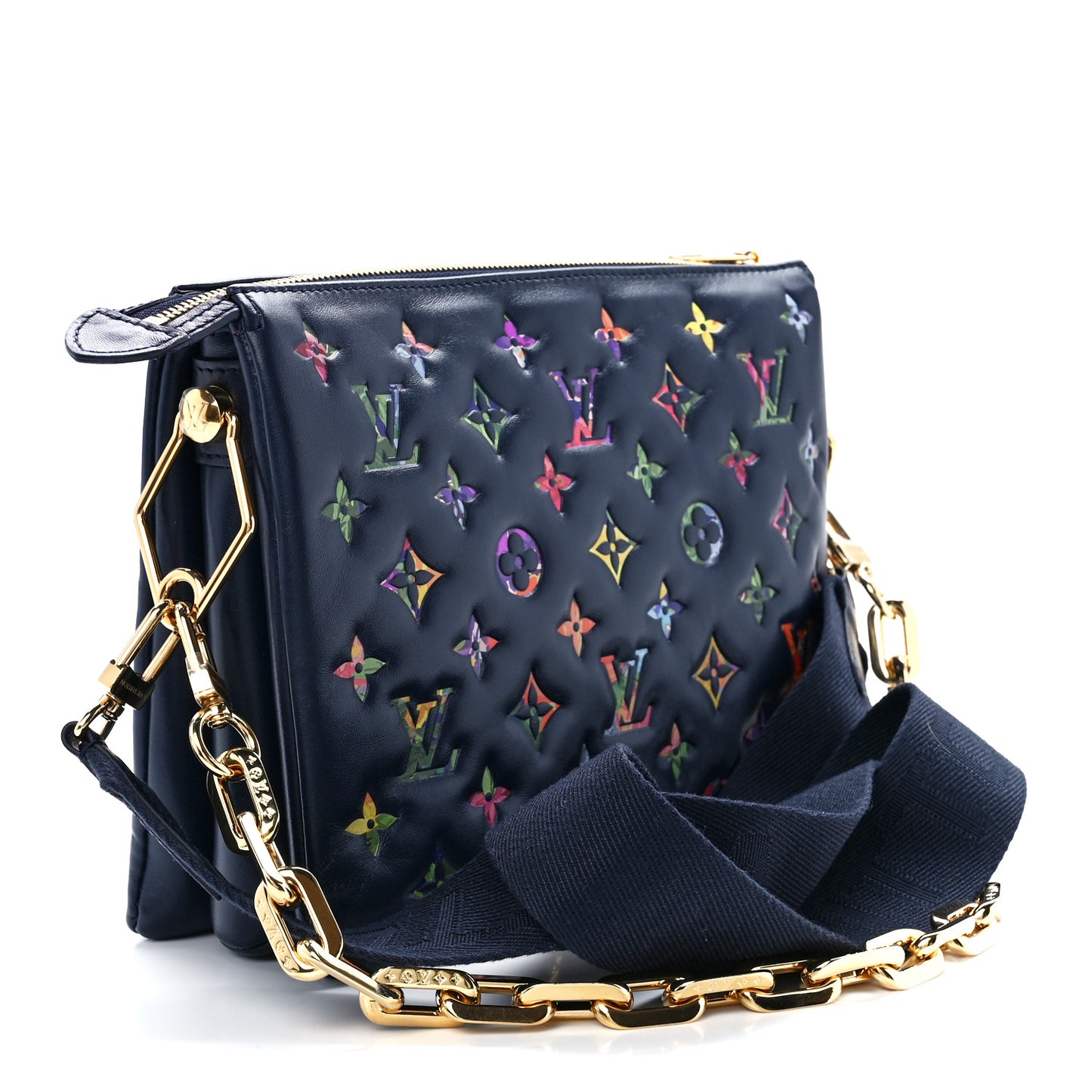 Lambskin Embossed Monogram LV Garden Coussin PM Navy