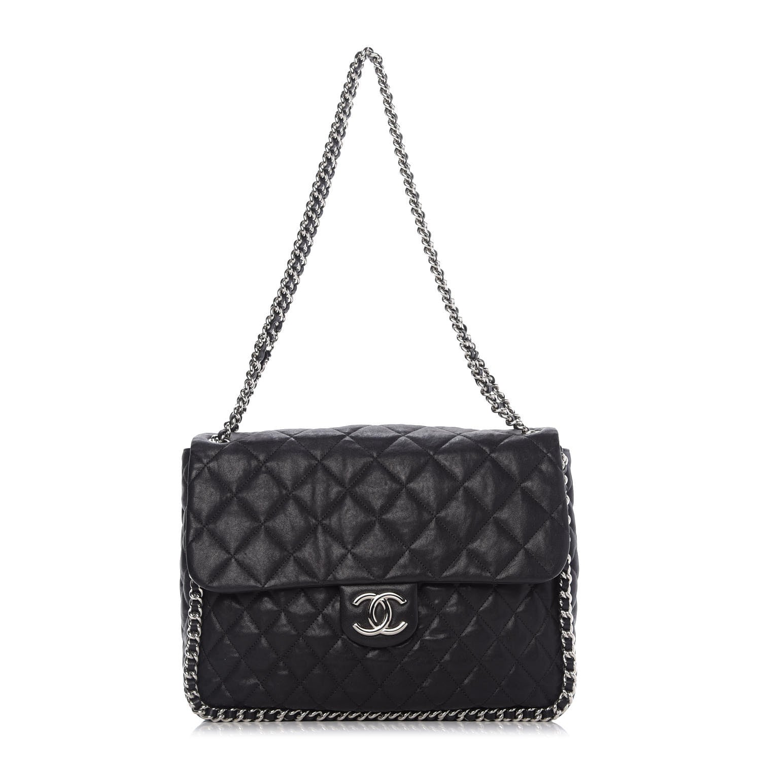 Chanel Washed Lambskin Quilted Maxi Chain Around Flap Black 1 of 10