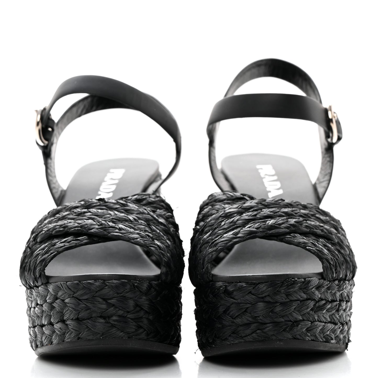 Raffia Crisscross Wedge Sandals 39 Black