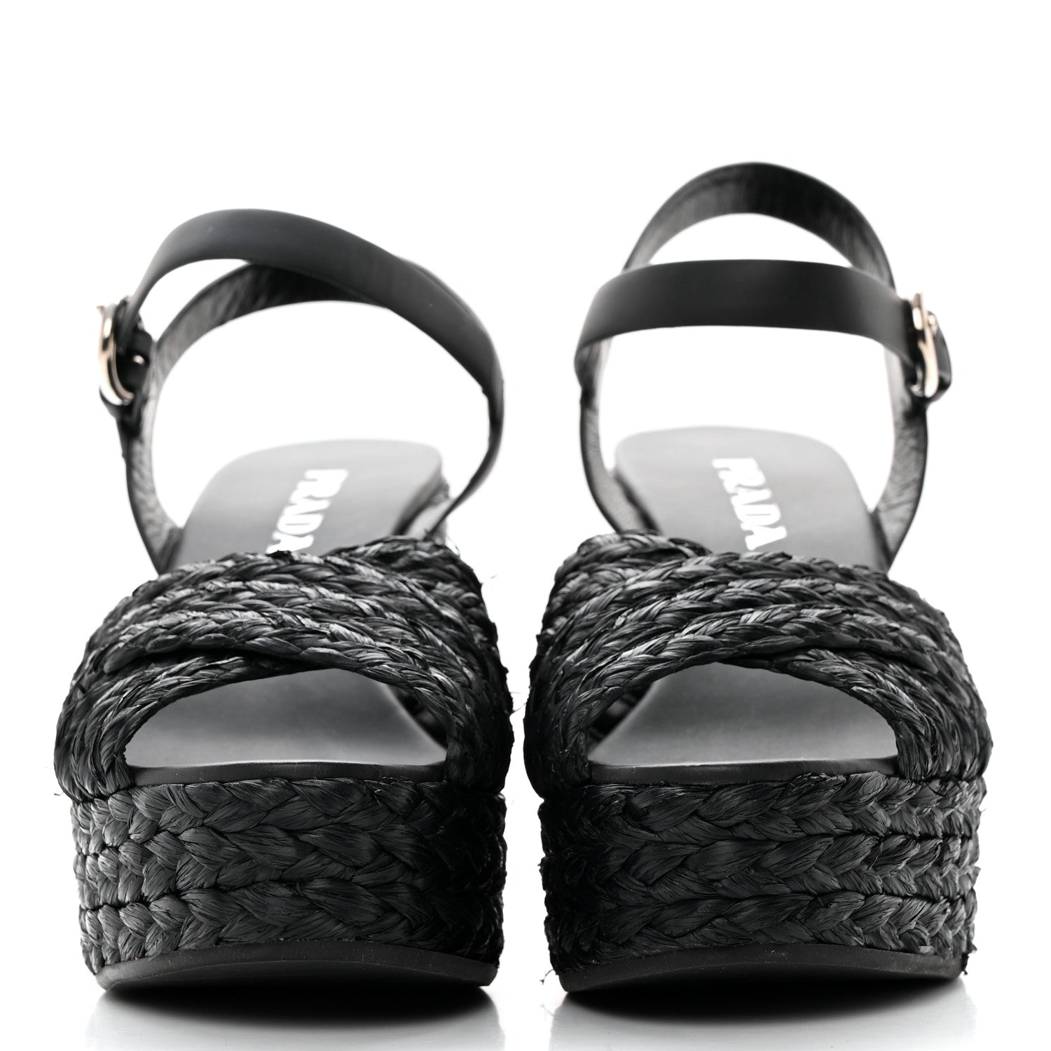 Prada Raffia Crisscross Wedge Sandals 39 Black 2 of 15