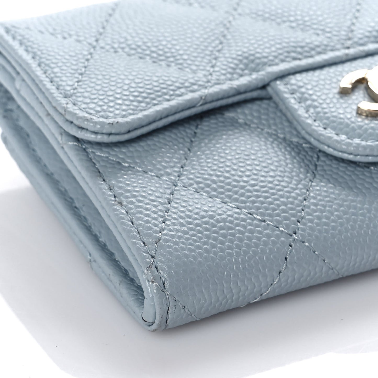 Caviar Quilted Flap Card Holder Wallet Light Blue