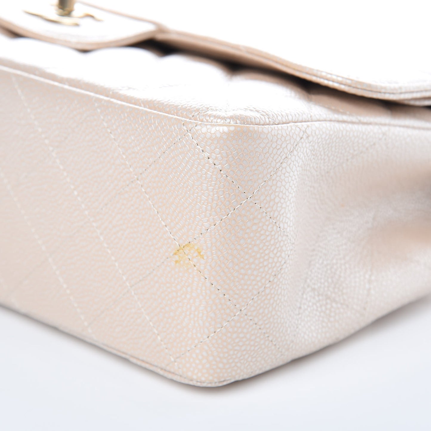 Pearly Caviar Quilted Jumbo Double Flap Light Beige