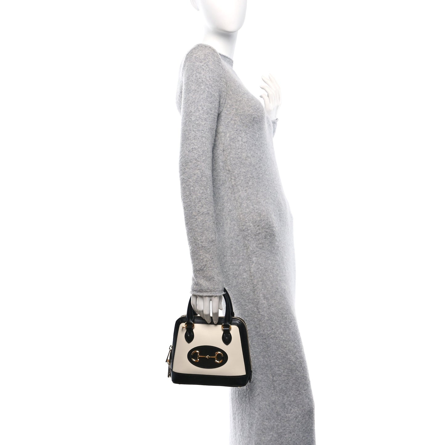 Boarded Plutone Calfskin Bi-Color Mini Horsebit 1955 Top Handle Bag Mystic White Black