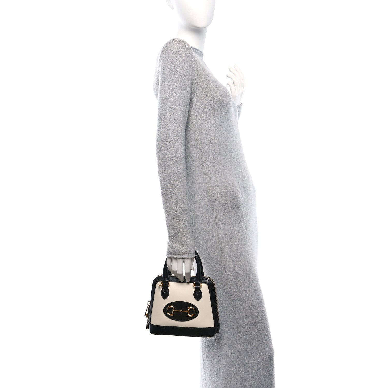 Gucci Boarded Plutone Calfskin Bi-Color Mini Horsebit 1955 Top Handle Bag Mystic White Black 2 of 10