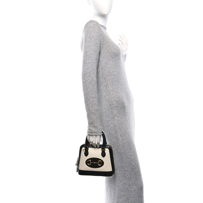 Gucci Boarded Plutone Calfskin Bi-Color Mini Horsebit 1955 Top Handle Bag Mystic White Black 2 of 10