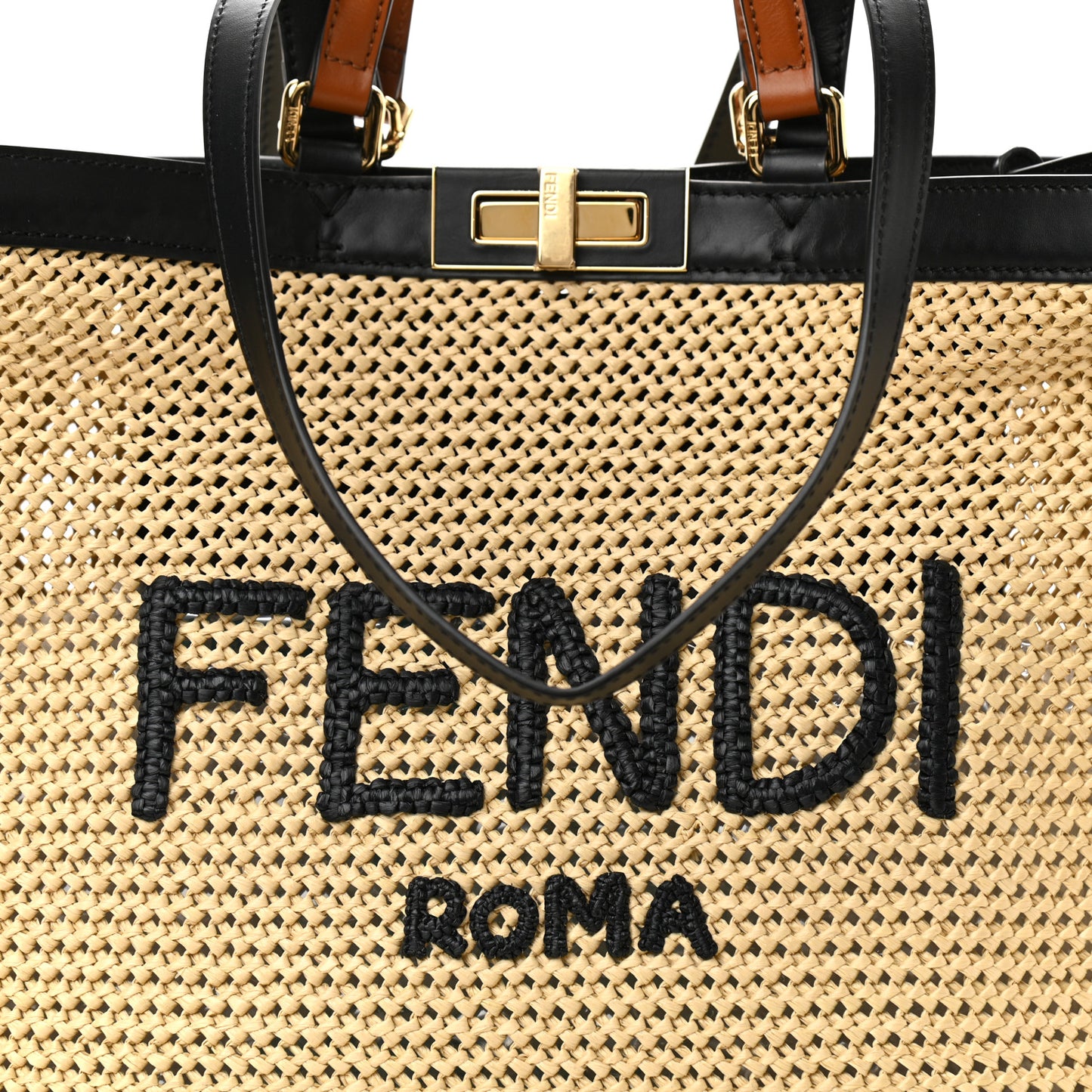 Raffia Vitello King Macrame Mesh Large Peekaboo X-Tote Natural Black Cuoio