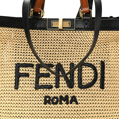 Fendi Raffia Vitello King Macrame Mesh Large Peekaboo X-Tote Natural Black Cuoio 6 of 7