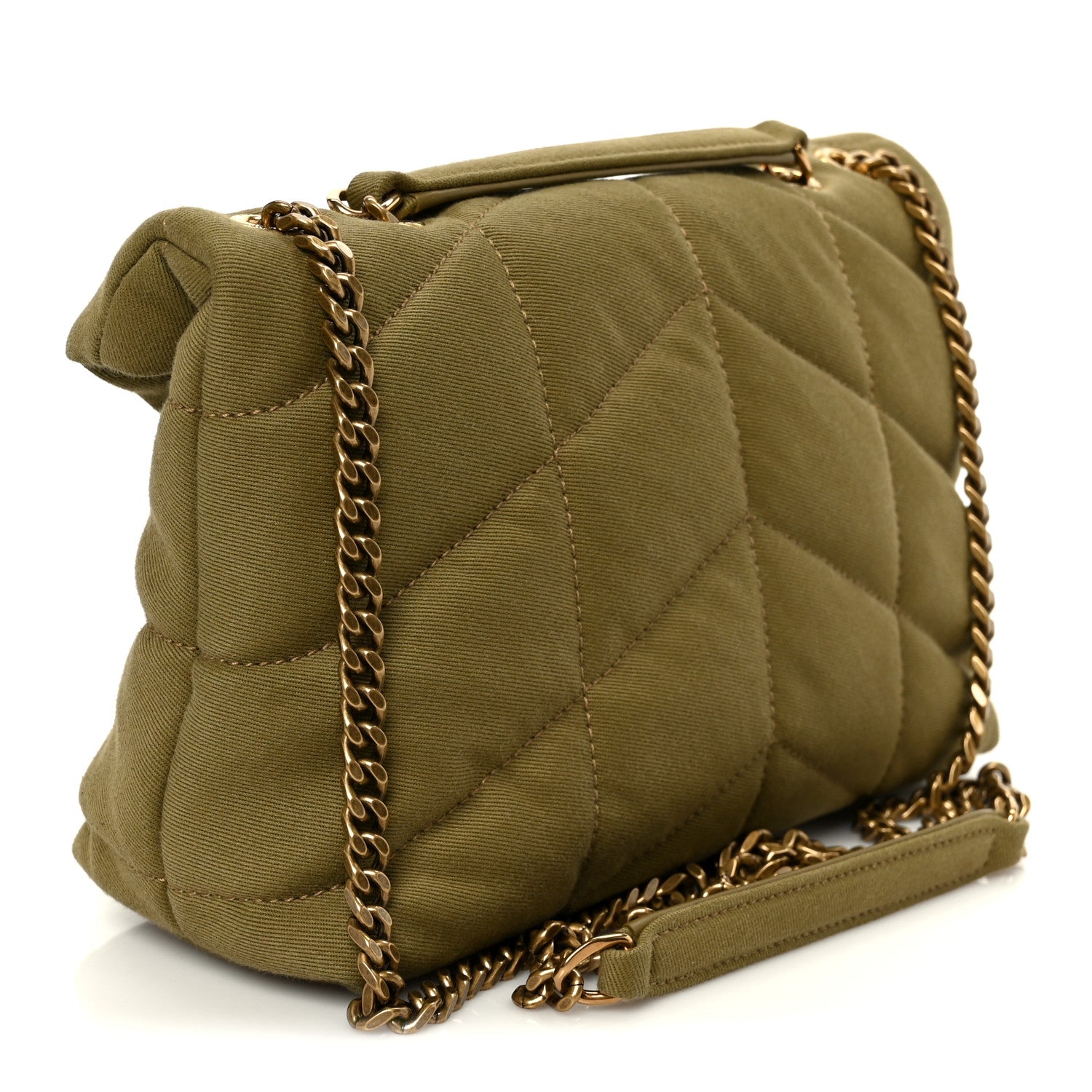 Saint Laurent Canvas Quilted Toy Loulou Puffer Monogram Chain Satchel Fir Green 3 of 10