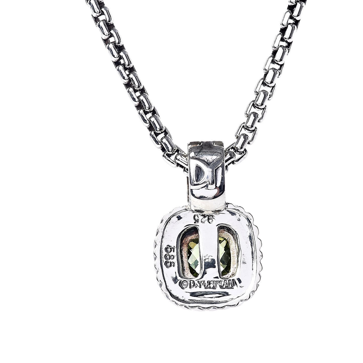 Sterling Silver 14K Yellow Gold 7mm Peridot Albion Enhancer Pendant Necklace