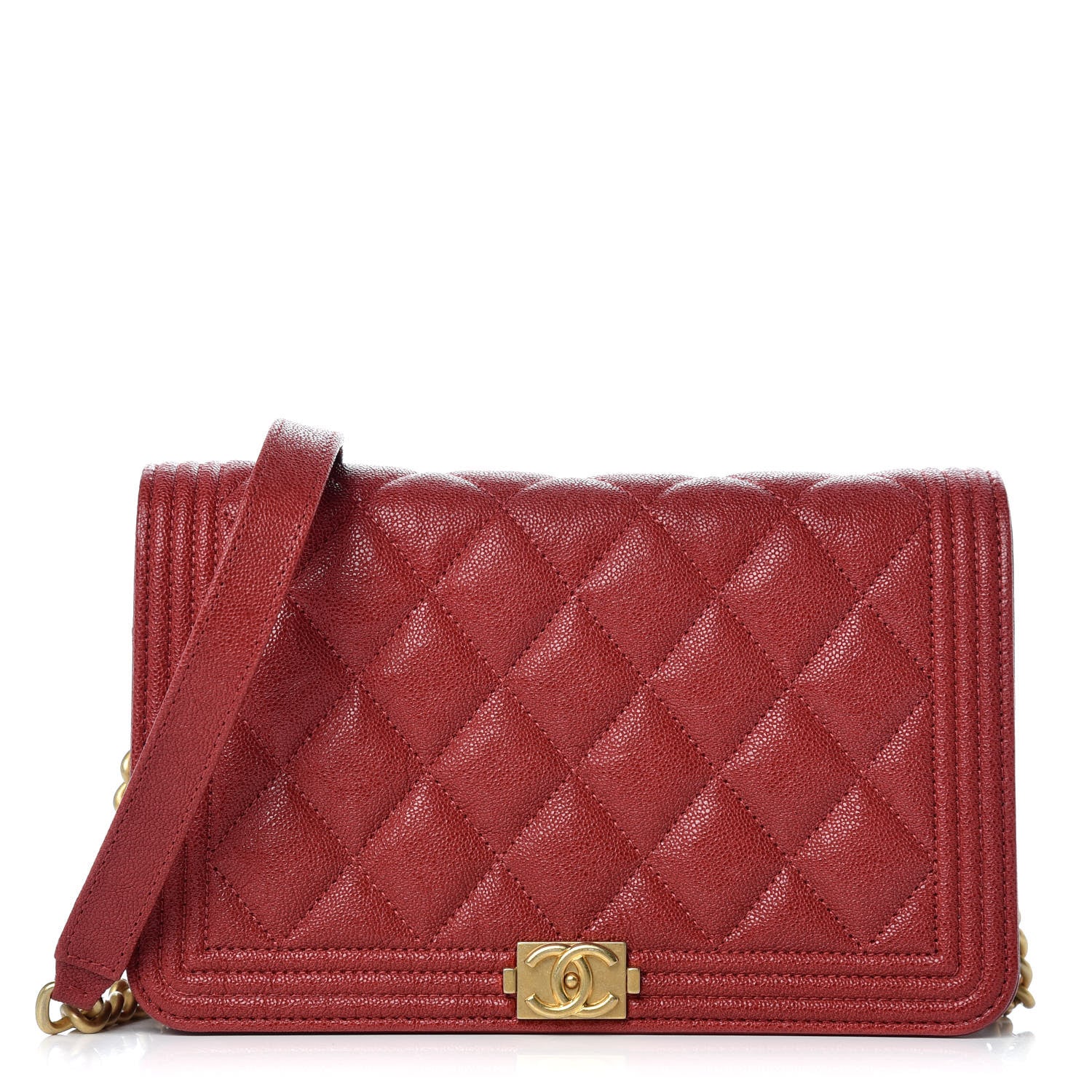 Chanel Caviar Quilted Boy Wallet On Chain WOC Red 1 of 10