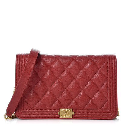 Chanel Caviar Quilted Boy Wallet On Chain WOC Red 1 of 10