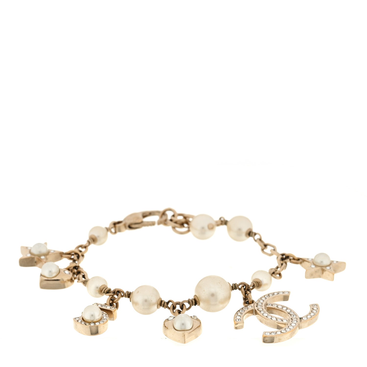Chanel Crystal Pearl CC Charming Bracelet Gold 1 of 3
