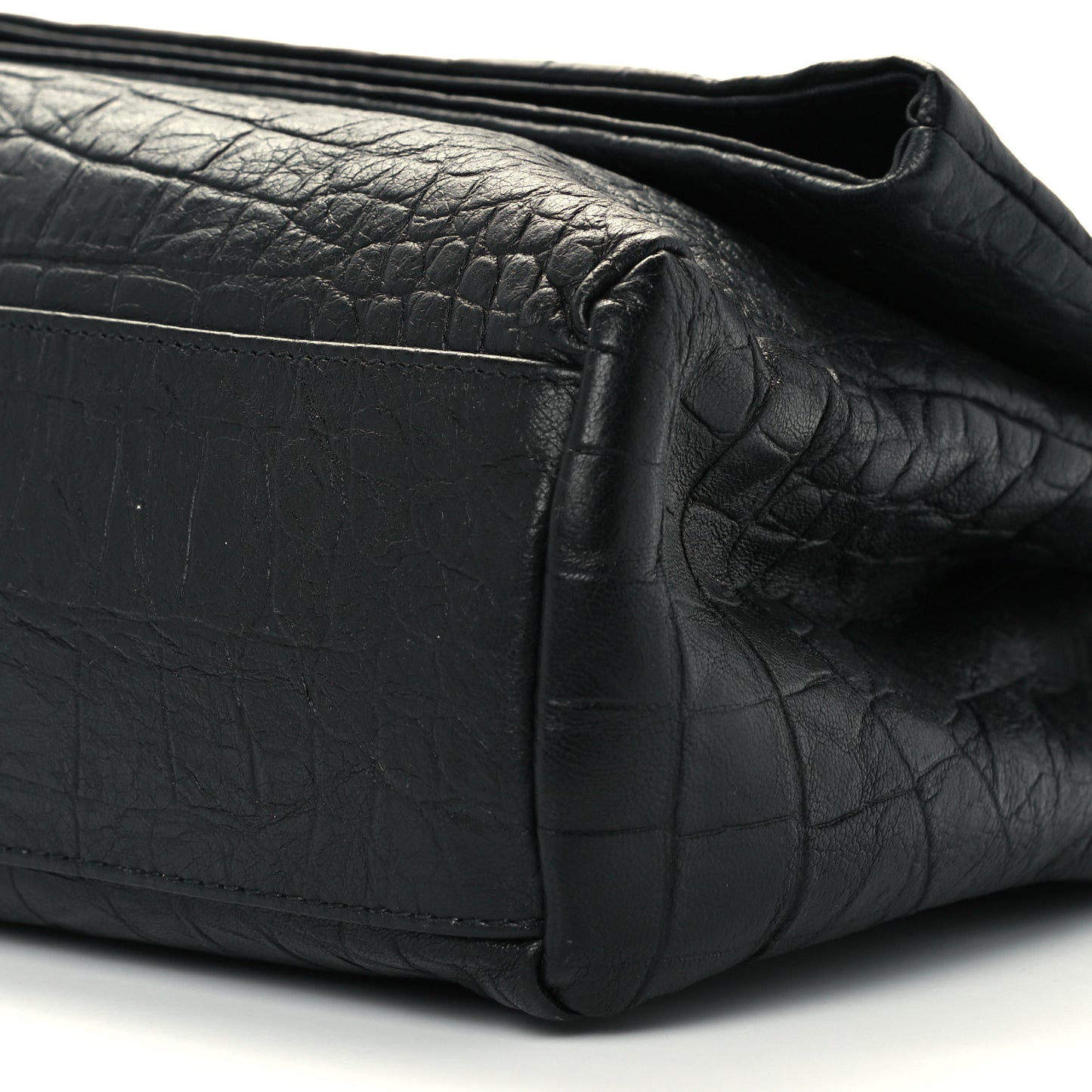 Calfskin Crocodile Embossed Medium West Hollywood Monogram Fold-Over Black