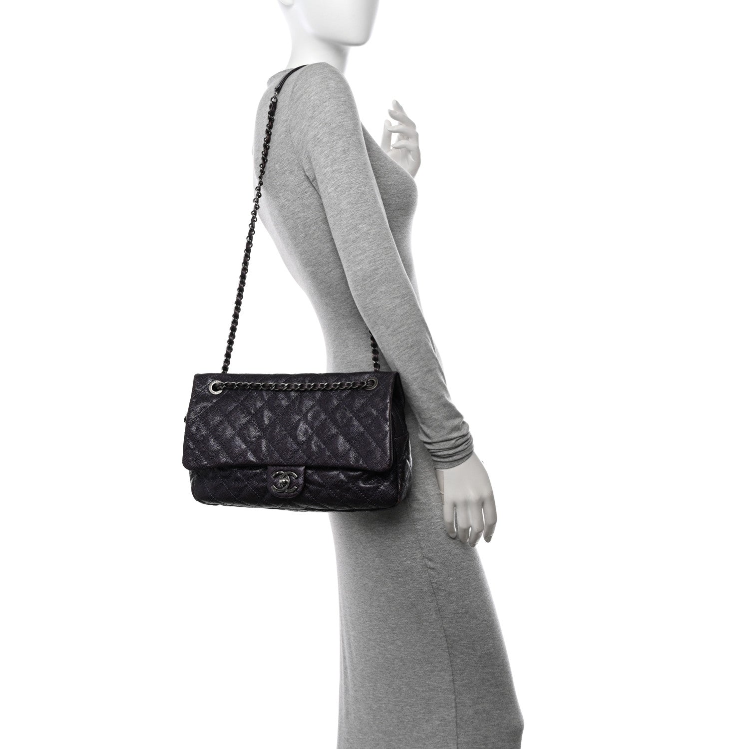 Chanel Iridescent Caviar Quilted Large Chic Flap Dark Purple 2 of 10