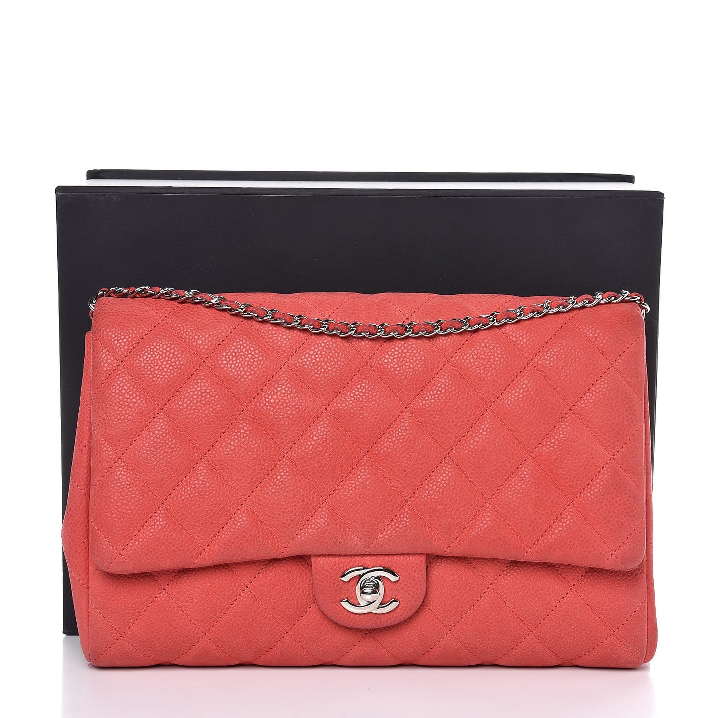 Iridescent Caviar Clutch with Chain Flap Red