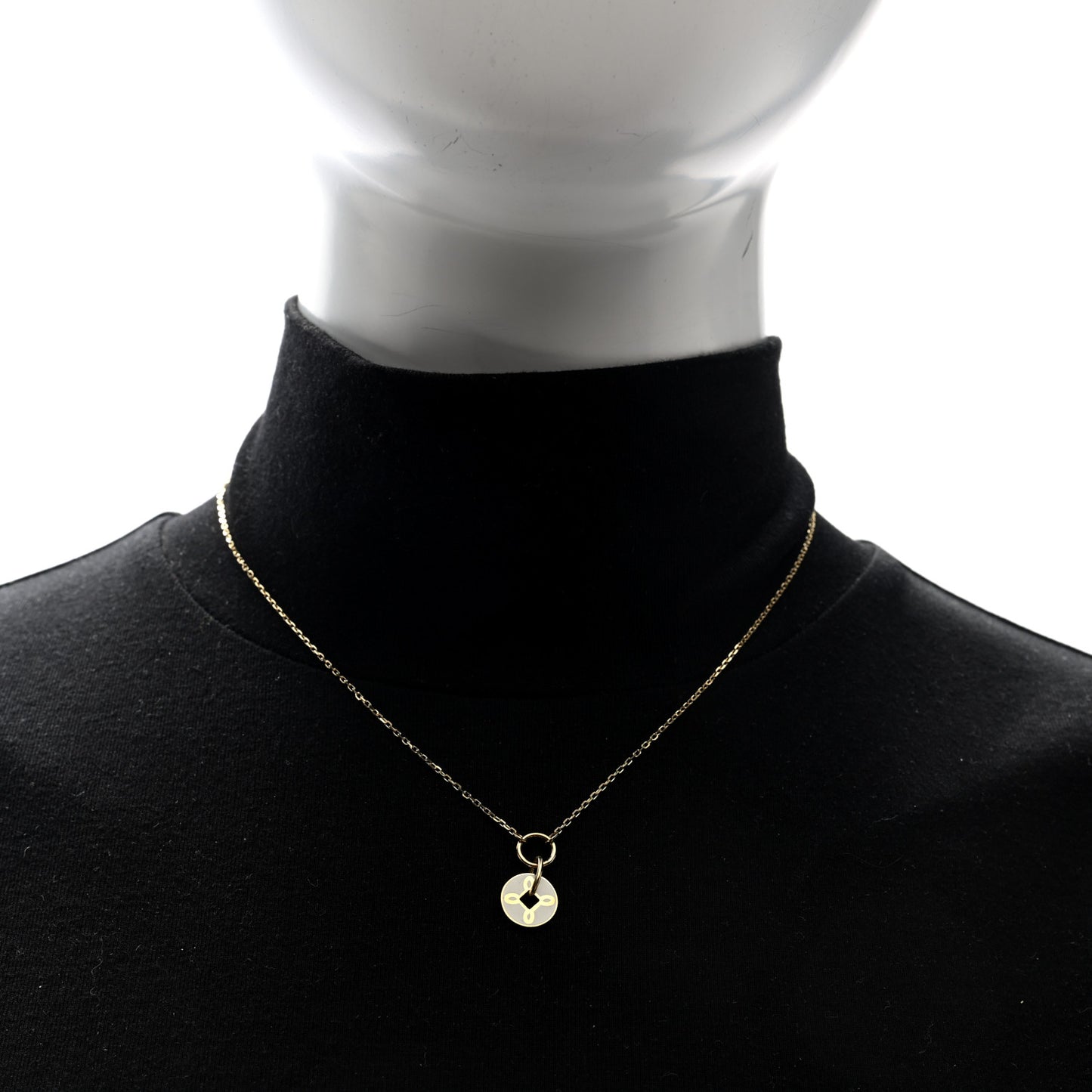 18K Yellow Gold Enamel Petite Champleve True Love Knot Necklace White