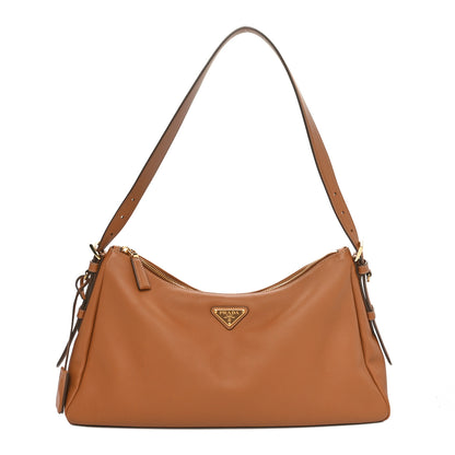 Prada Soft Calfskin Large Aimee Shoulder Bag Caramel 1 of 9