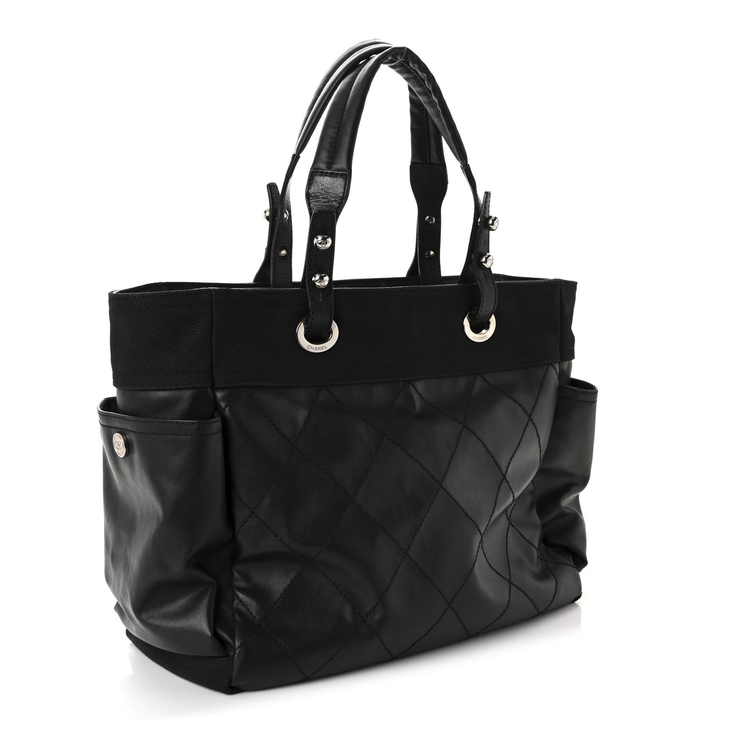 Coated Canvas Quilted Large Paris Biarritz Tote Black