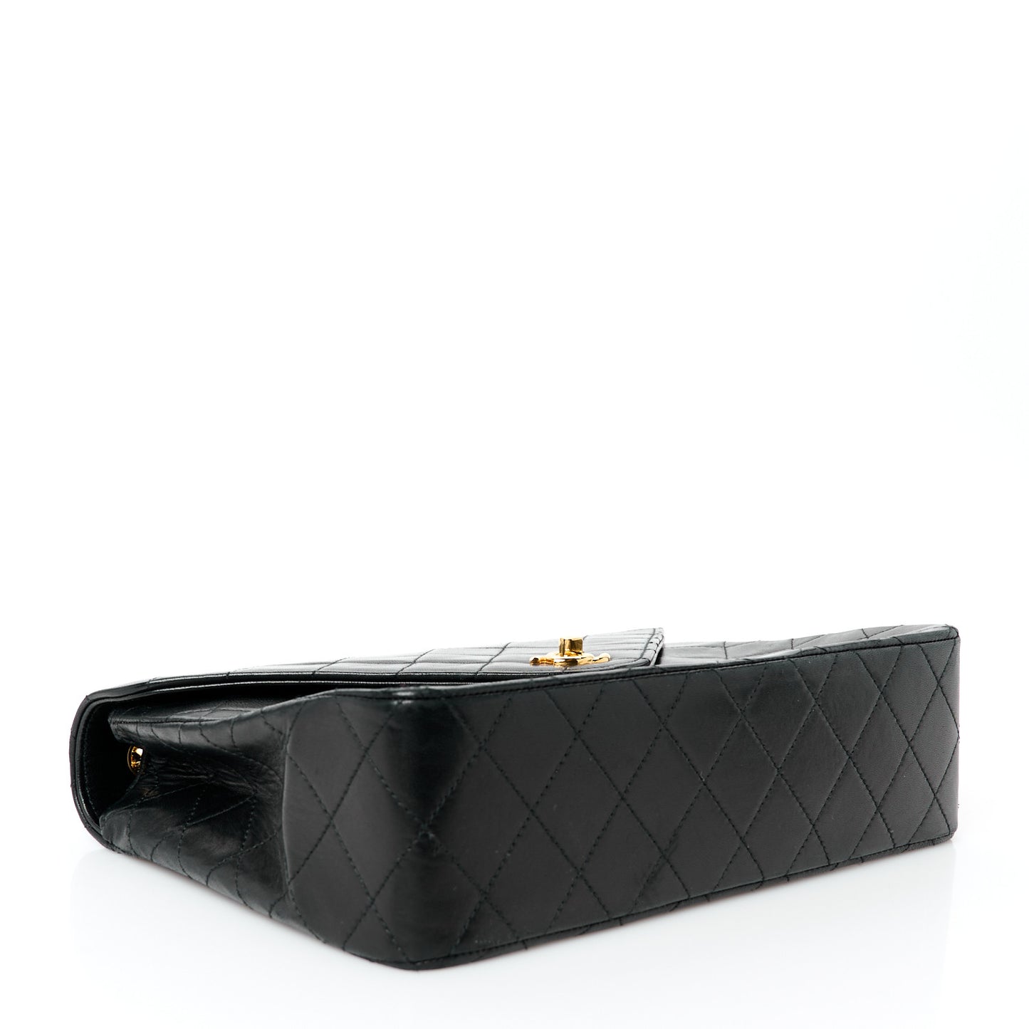 Lambskin Diamond Stitch Envelope Single Flap Black
