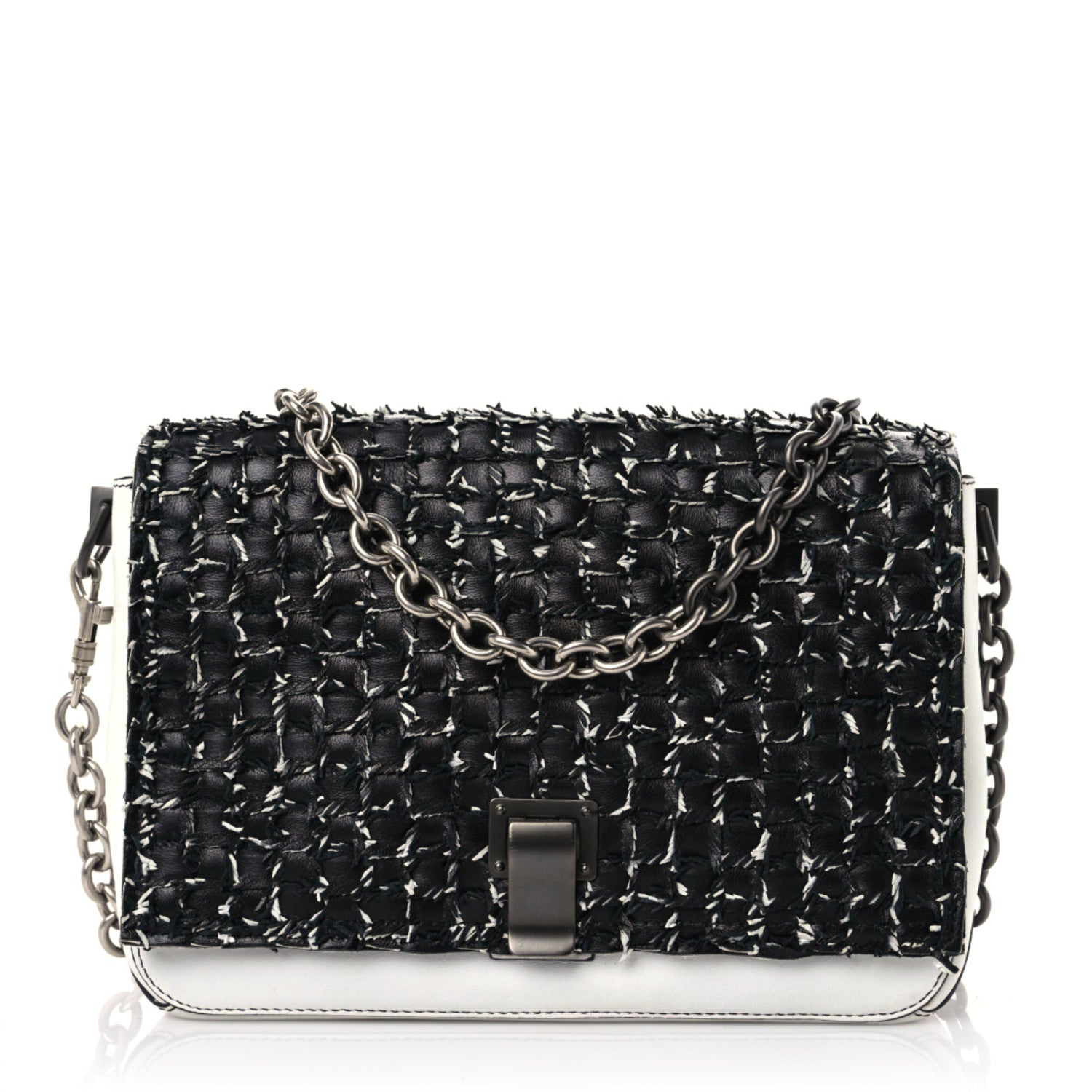 Proenza Schouler Lambskin Woven Small Courier Shoulder Bag Black White 1 of 12