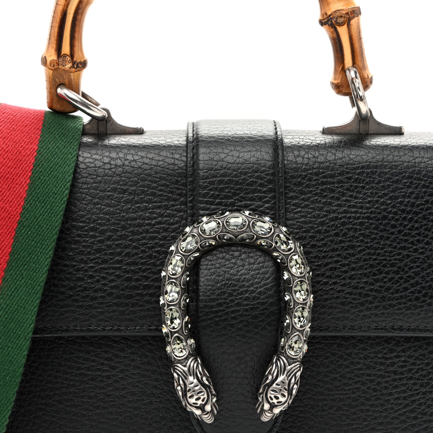 Gucci Dollar Calfskin Crystal Web Mini Dionysus Bamboo Top Handle Bag Black Black Diamond 8 of 12