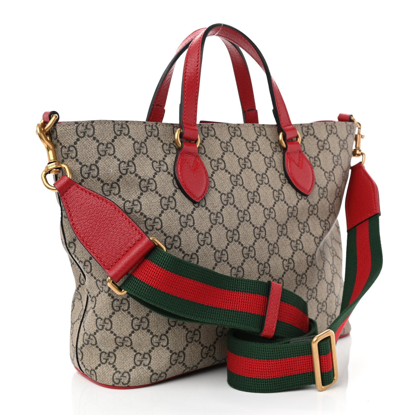 Soft GG Supreme Monogram Web Bosco Patch Small Crossbody Tote Beige Malva Hibiscus Red
