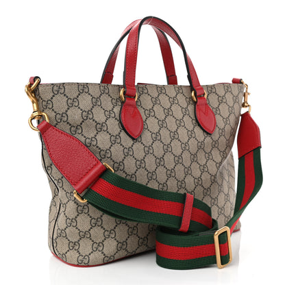 Gucci Soft GG Supreme Monogram Web Bosco Patch Small Crossbody Tote Beige Malva Hibiscus Red 3 of 9