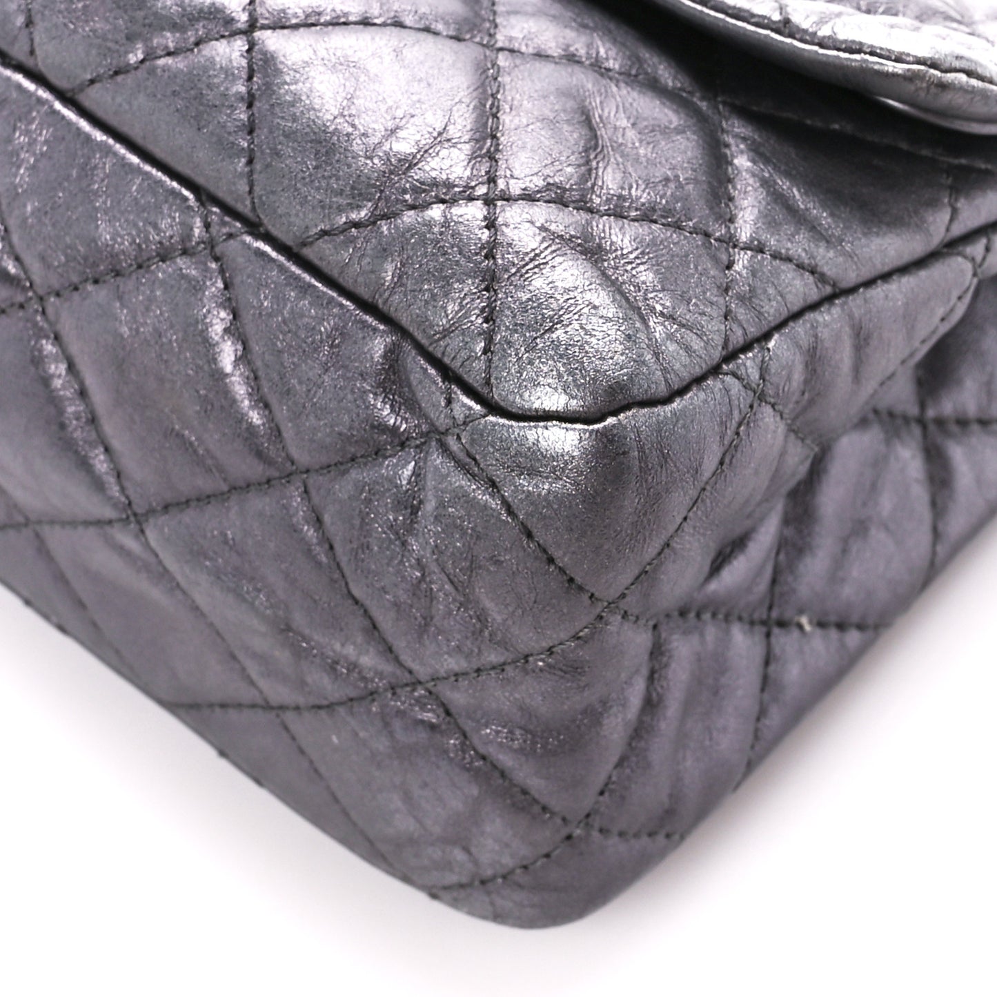 Metallic Aged Calfskin Quilted 2.55 Reissue 227 Flap Dark Silver