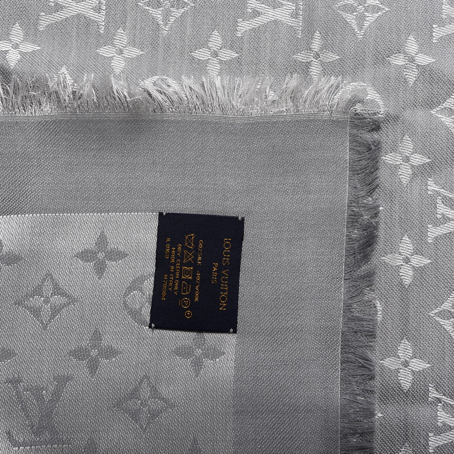 Wool Silk Monogram Denim Shawl Grey